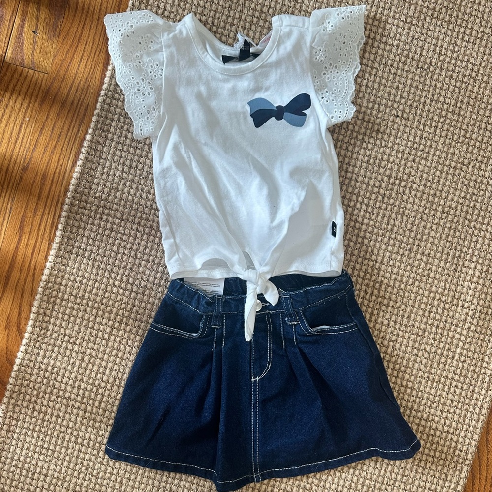 Joe's Jeans White Eyelet Sleeve Top with Denim Skort